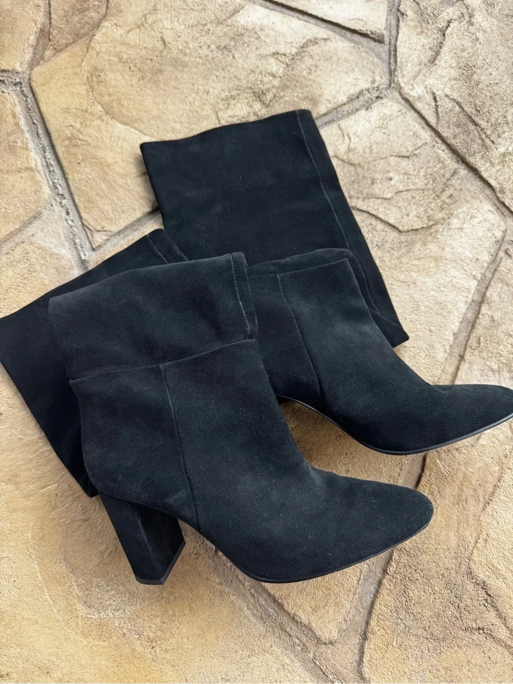 Zara Black Suede Knee High Boots EU 38 US 7.5 Block Heel Tall Boots